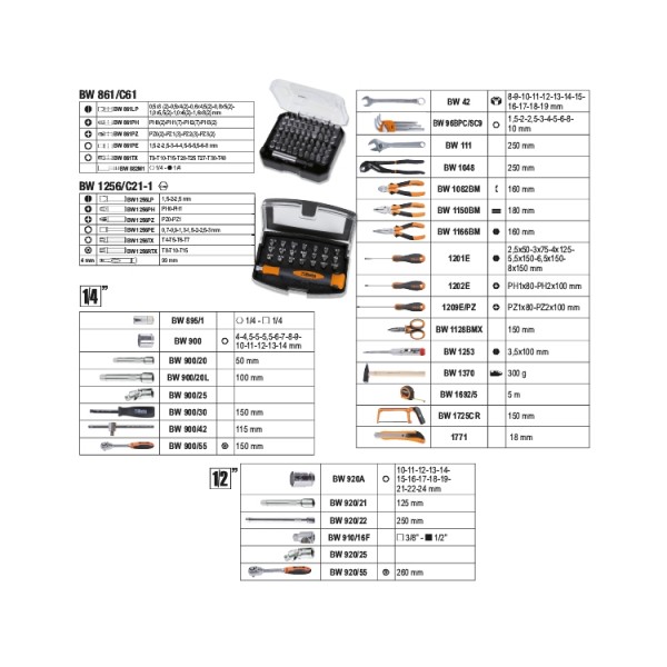 BETA Tools BW 2056E Tool case with assortment of 163 GENERAL MAINTENANCE TOOLS, Removable interior tool panel, Integrated soft foam tray