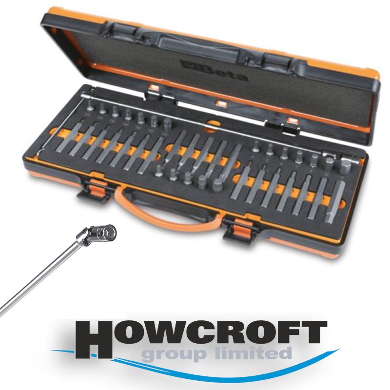 Beta Tools 867/C38 Assortment of 38 hexagon bits, 10 mm, and 1 bit holder with articulated T handle, in soft foam tray and metal case