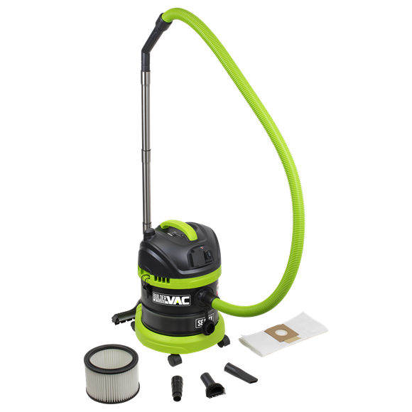 Sealey PC150BV BuilderVac®15L M Class Vacuum Cleaner Wet & Dry with Stainless Steel Drum 1400W/230V - FILTER SHAKE / AUTO START / ACCESSORIES Included