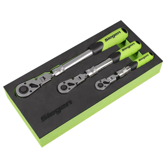 Sealey S01297 Extendable Flexi-Head Ratchet Wrench Set 3pc