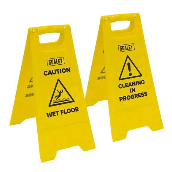 Sealey BM120 Wet Floor / Cleaning in Progress Signs - Pack of 2