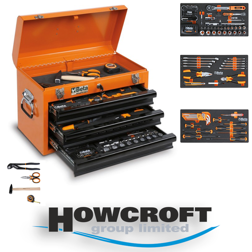 [BW 2200E/21] Beta Tools BW 2200E/21 Portable tool chest with assortment of 159 tools, integrated soft foam tray. Wrenches, pliers, nippers, knives