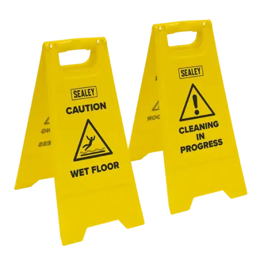 [BM120] Sealey BM120 Wet Floor / Cleaning in Progress Signs - Pack of 2